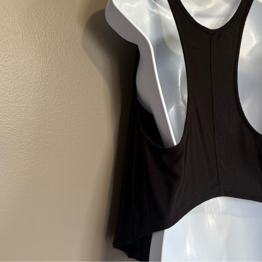 ATHLETA Black Ribbed Open Back Racerback Tank Top Modal XS Pilates - Picture 3 of 7